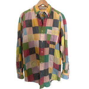 Vintage Orvis Madras Patchwork Cotton Button Down, Large